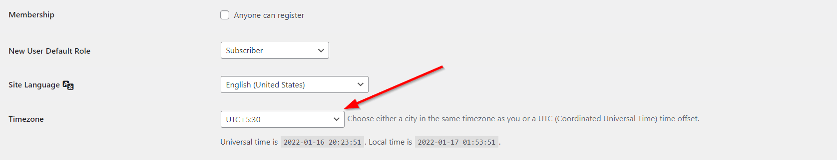 Adjust WordPress Timezone