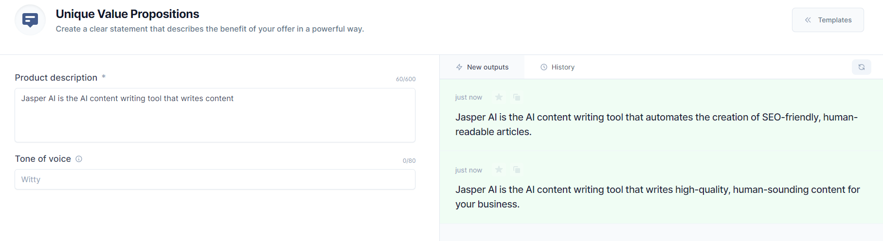 Jasper AI Ainutlaatuinen arvoehdotus