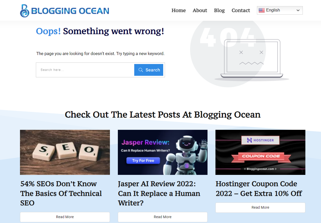 404 Page Blogging Ocean