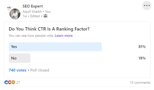 CTR Ranking Factor LinkedIn Poll
