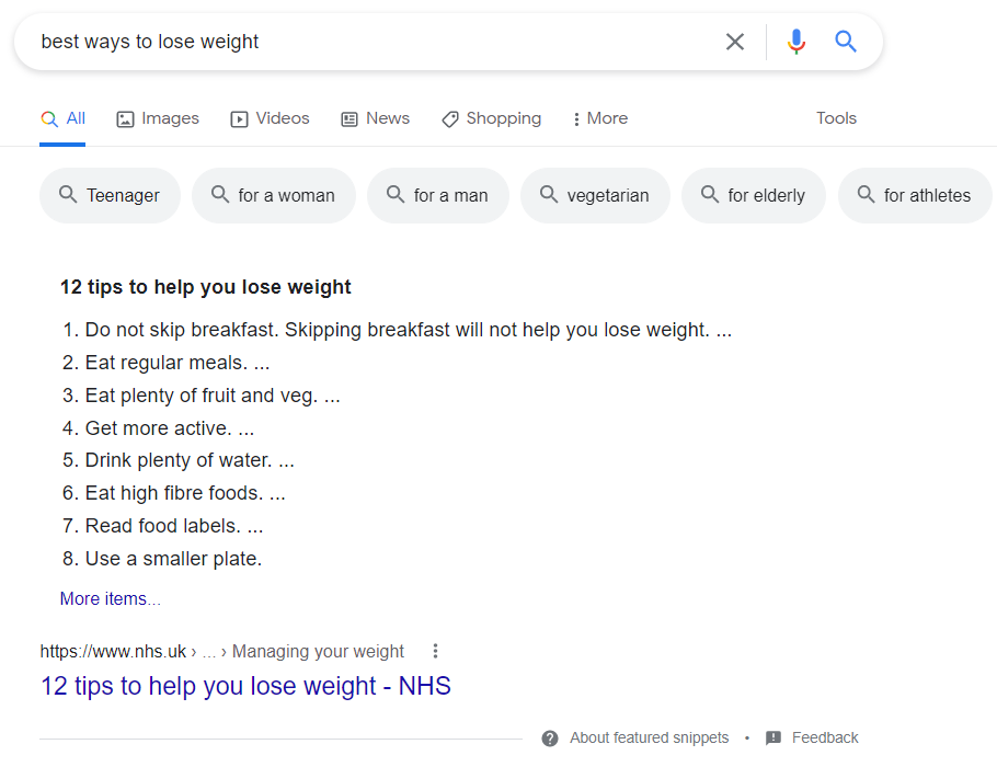 List Featured Snippet