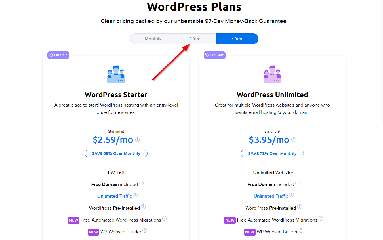 Dreamhost Scegli 1 anno WordPress Basic