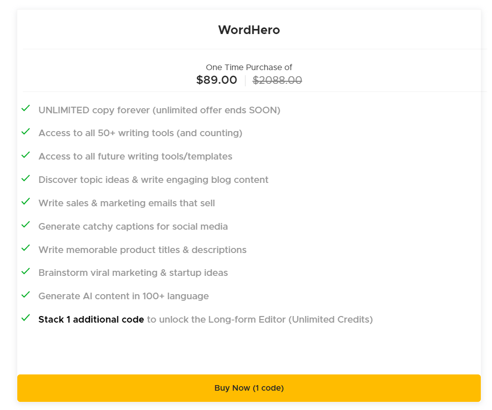 WordHero Preços