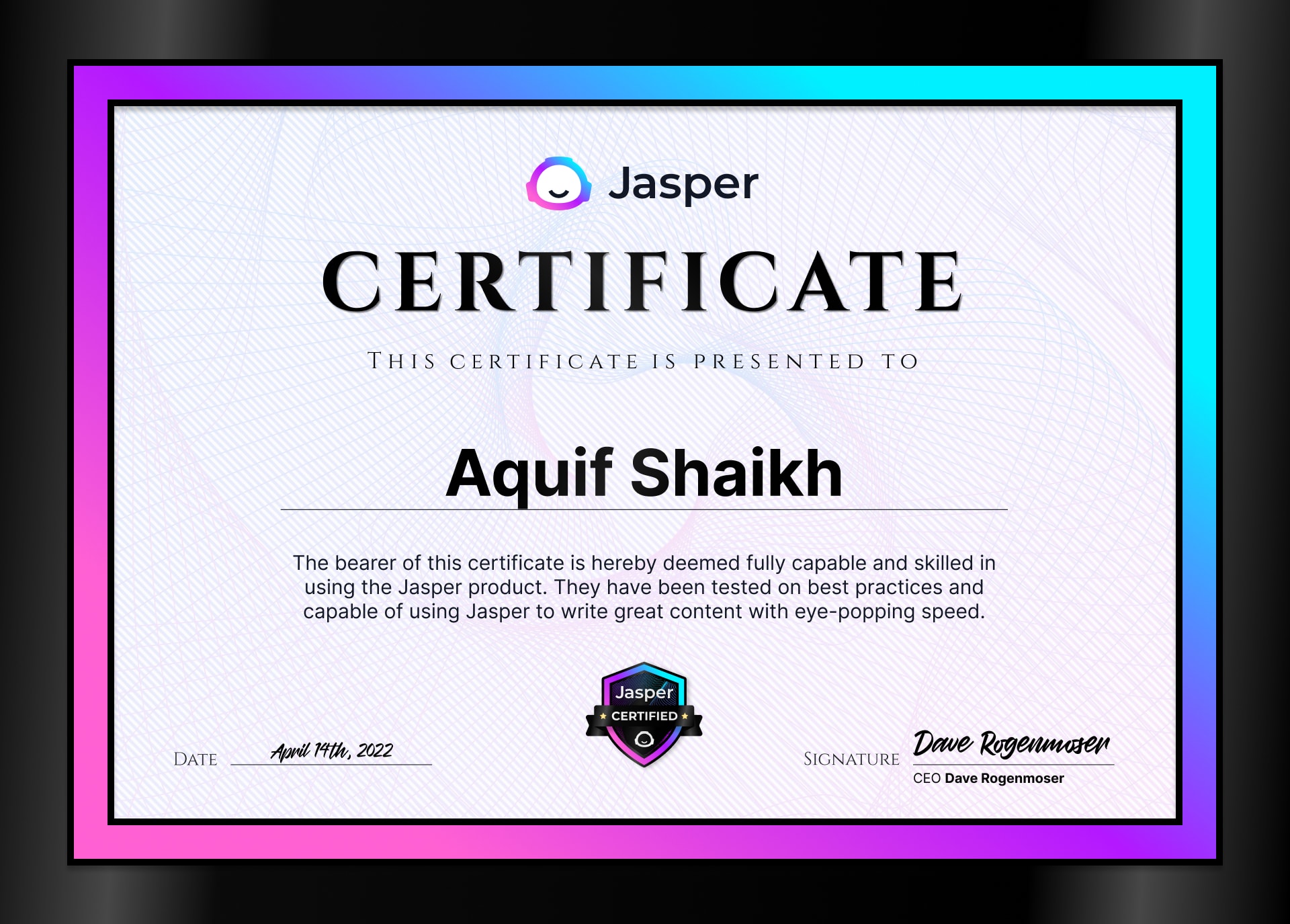 Jasper Certificate