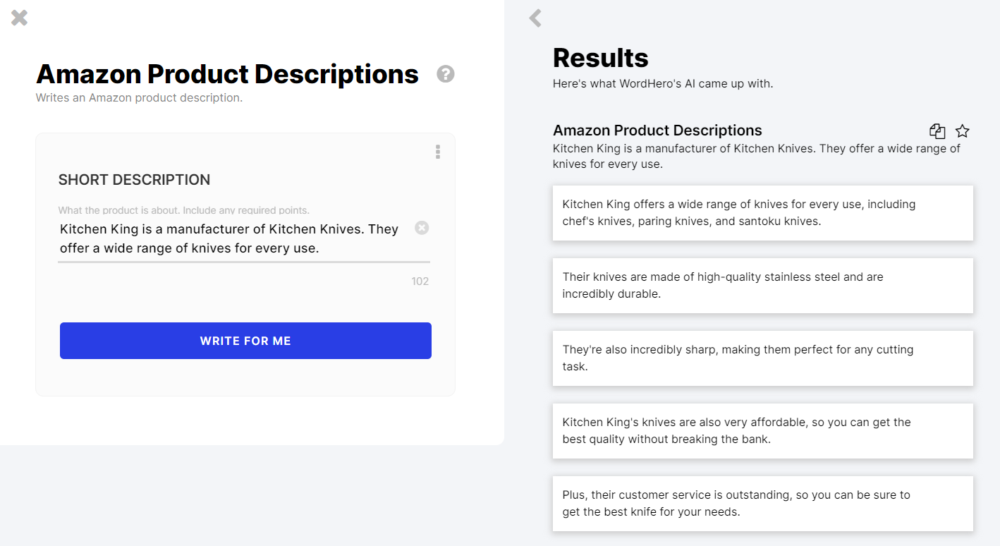 WordHero Descriptions des produits Amazon