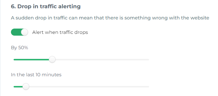 Setări de monitorizare a utilizatorului real Uptimia Drop In Alerte de trafic