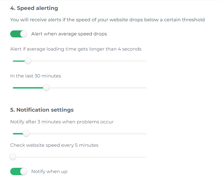 Uptimia Speed Monitoring Settings