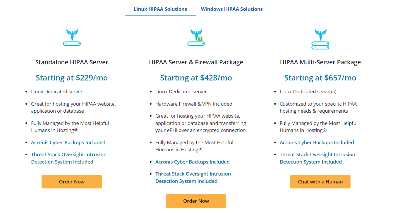 Liquid Web En acuerdo con las regulaciones de HIPAA (Por sus siglas en inglés) Dedicated Server Planes