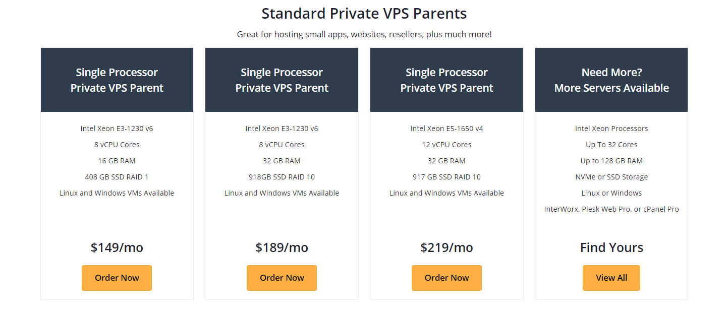 Liquid Web Private VPS Parent Plans