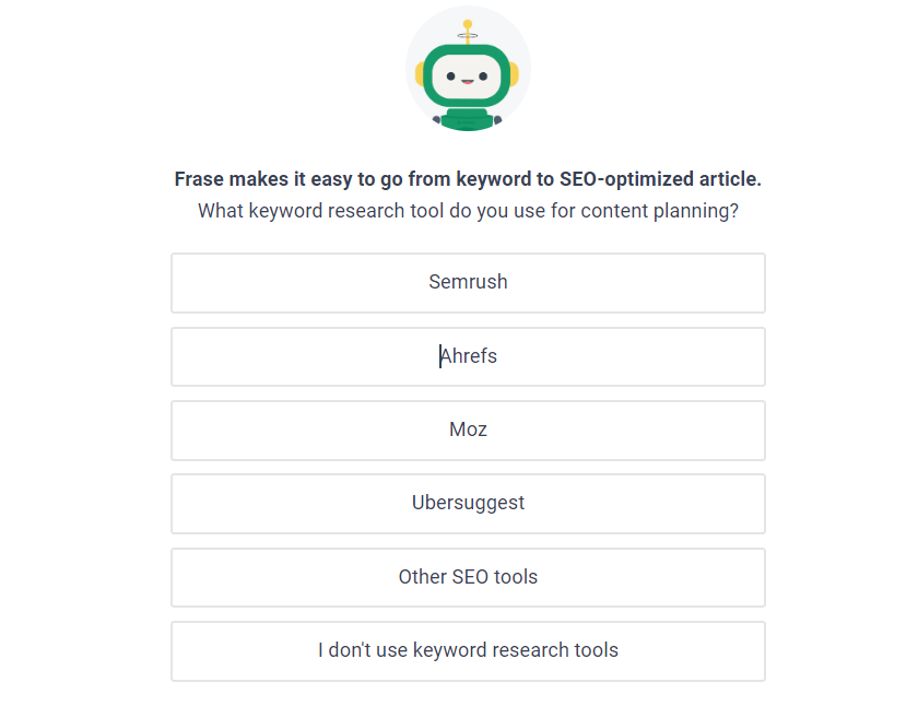 Frase Signup Current Keyword Research Tool