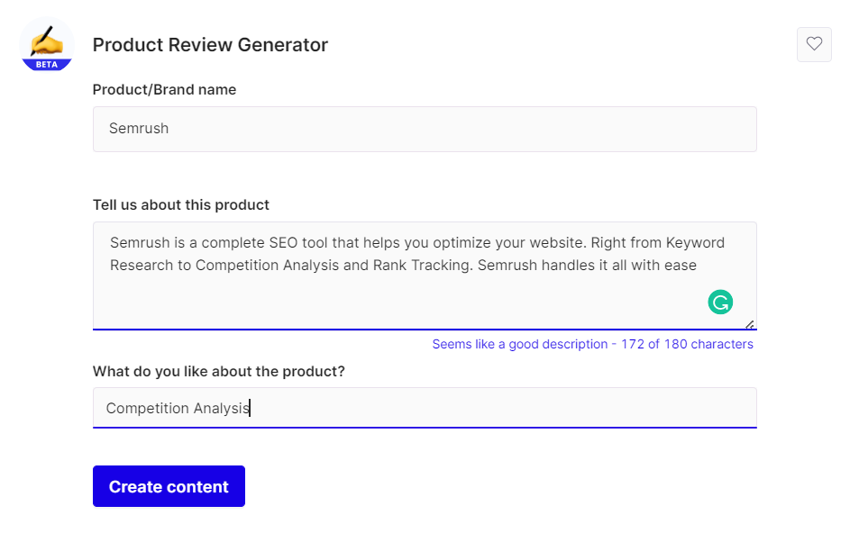 Peppertype Product Review Generator Input