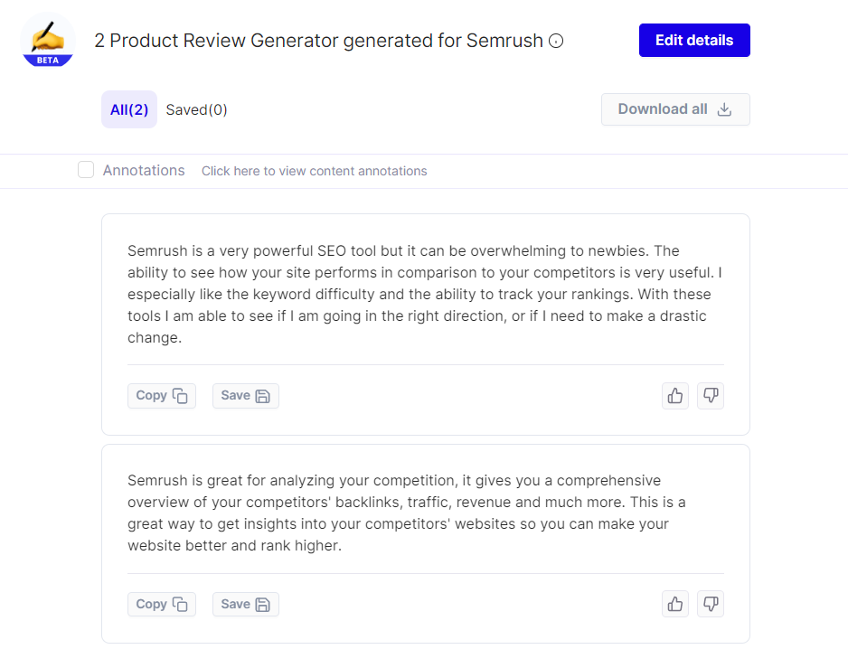 Peppertype Product Review Generator Output