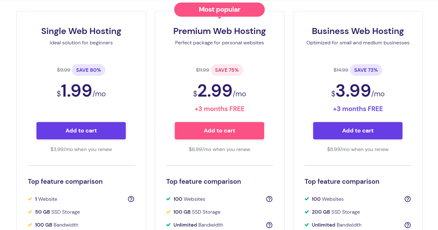 Hostinger Web Hosting Pricing