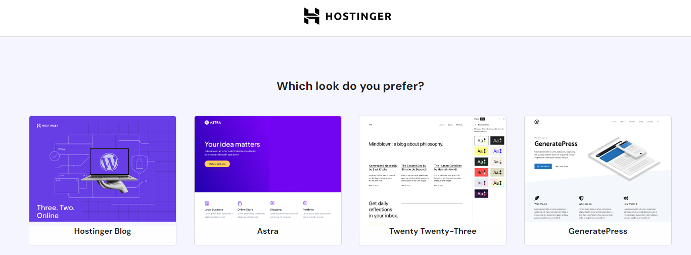 Hostinger New User Onboarding Select Website Template
